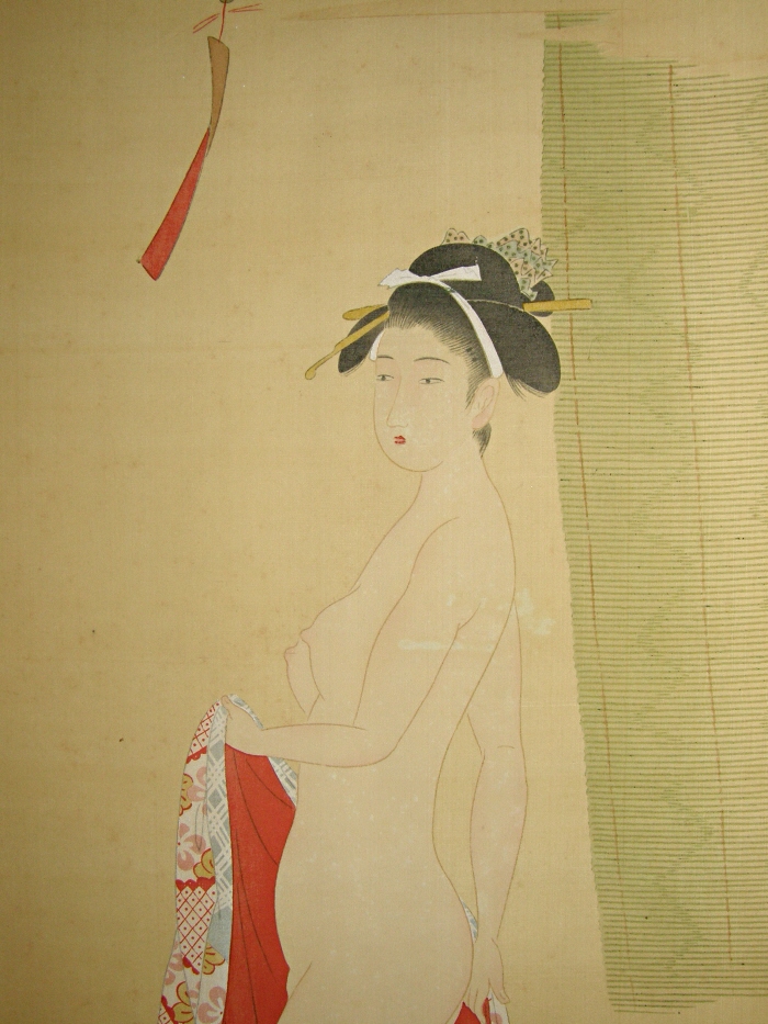 Japanese Naked Lady putting off a Kimono