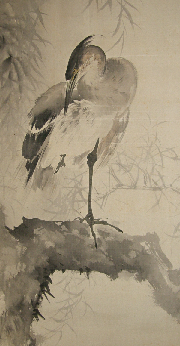 Ss-50133 [ Japanese Egret ] Antique Suiboku-ga Painting For Sale