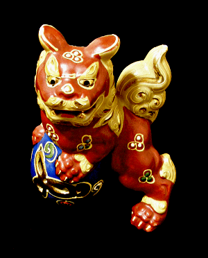 Singh Lion Figurine of Kutani ware pottery