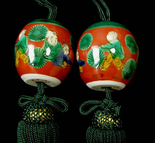 Japanese Scroll Weights Set with Tasssels