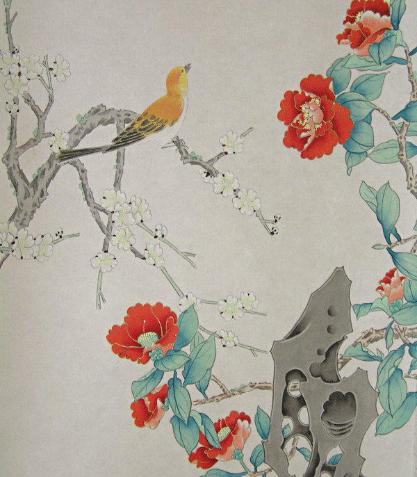 Warbler, Japanese Apricot and Camellia