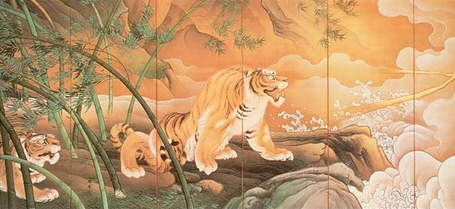 Ryoko-zu Byobu Screen, Fiece Tiger 1895