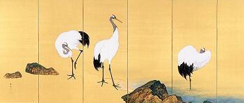 Tsuru-Matsu-zu, Cranes and Matsu Tree, Byobu Folding Screen Saseki (Left)