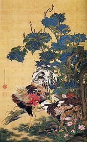 Ajisai Sokei-zu, Hydrangea and Chickens