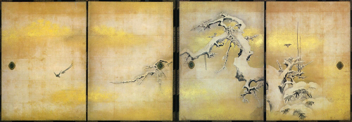 Setsu Bai Chiku Yukin-zu Fusuma, Ume & Bamboo Trees and Playing Birds in the Snwo 1634
