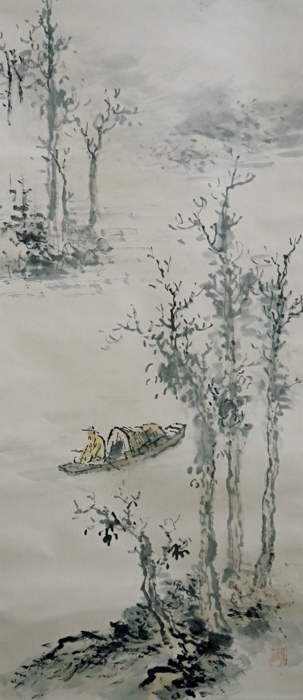 Kusunoki Tree, Fisherman, Boat & River