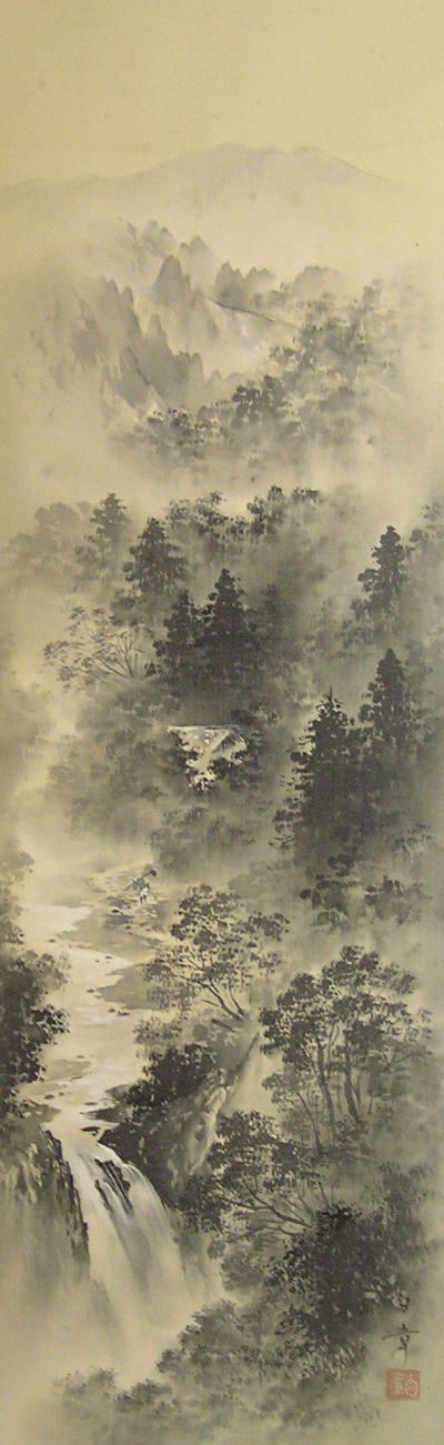 Ss-10051 [ Suiboku Landscape View ] Japanese Antique Kakemono Wall 