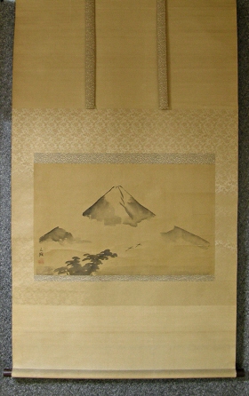 [ Mt. Fuji, Matsu Tree, Cranes ] Suiboku Painting