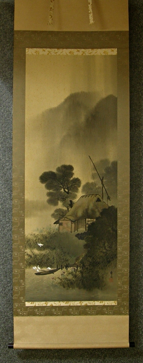 [ Straw Hut, White Egrets ] Sansui Landscape View