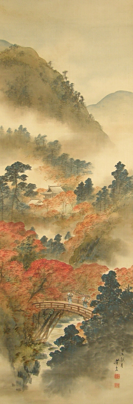 秋景の図掛軸　Y084 秋景の図掛軸Y084