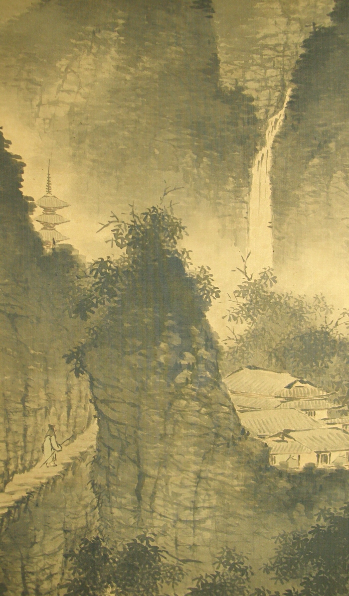 Waterfall, Pagoda, Tree
