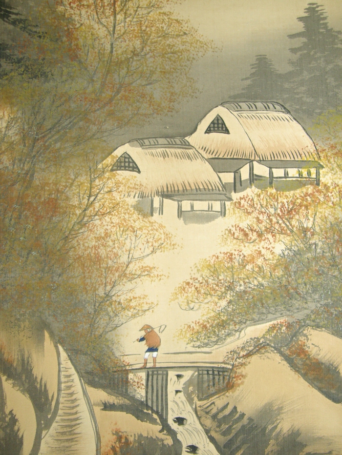 Straw Huts, Farmer, River, Autumn Colors