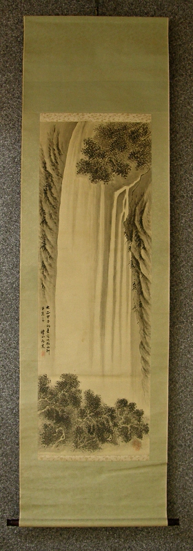 SS-10157 [ Waterfall ] Japanese Landscape Kakejiku Scroll painted in 1924