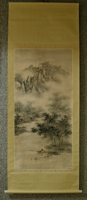 SS-10165 [ Sansuiga Landscape View ] Vintage Kakemono Wall Scroll for Sale