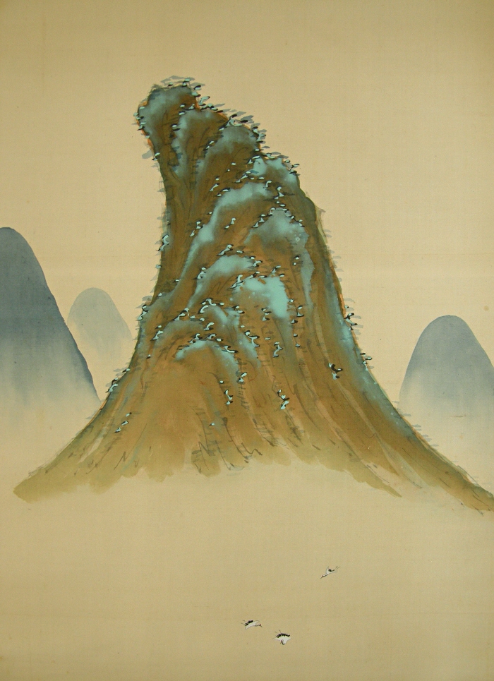 Mountains and Flying Tsuru Birds