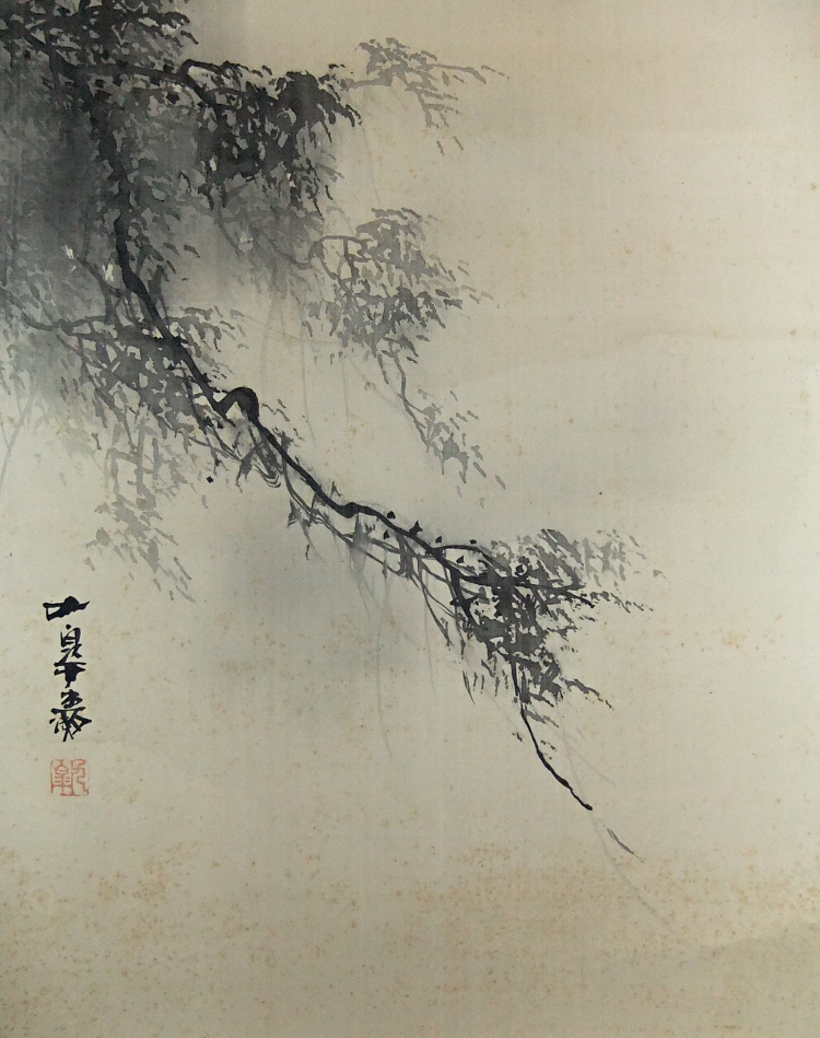 SS-10214 [ Big Waterfall ] Japanese Antique Sumi Ink Painting Hanging ...