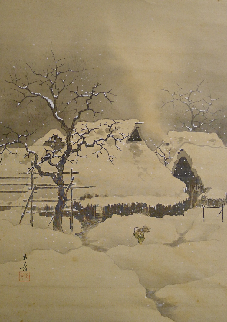 A Mountain Village Landscape in Winter