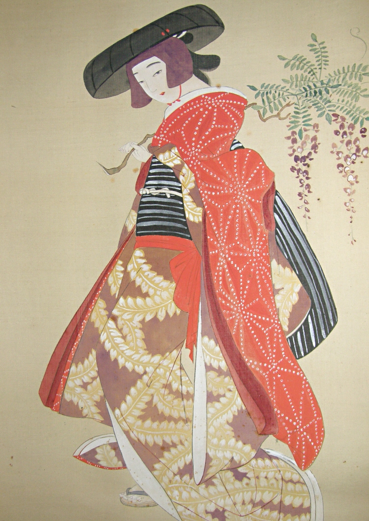 Fujimusume with Lacquered Hat and Fuji Wisteria Branch