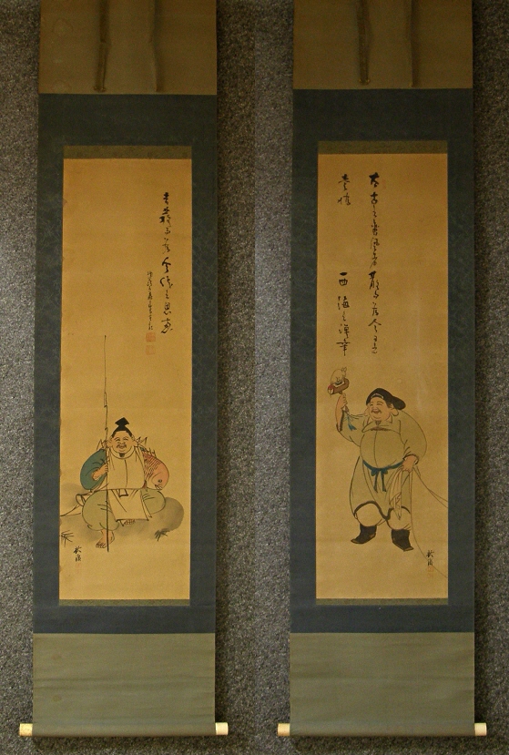 [ Lucky Gods ] Two-scroll set. Painted in 1926