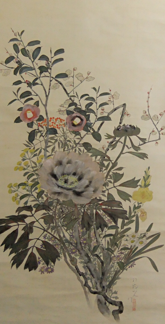 Japanese Vintage Kachoga Flowers Painting