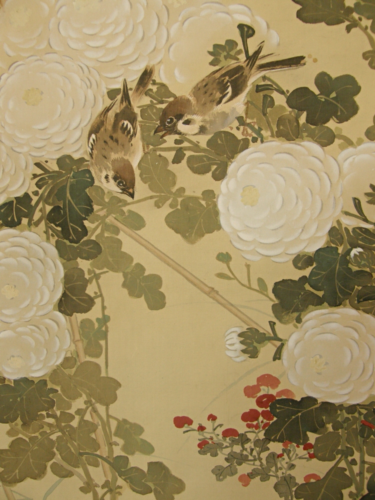 SS-40079 [ Kiku Flowers & Sparrows ] Japanese Old Pictorical Art