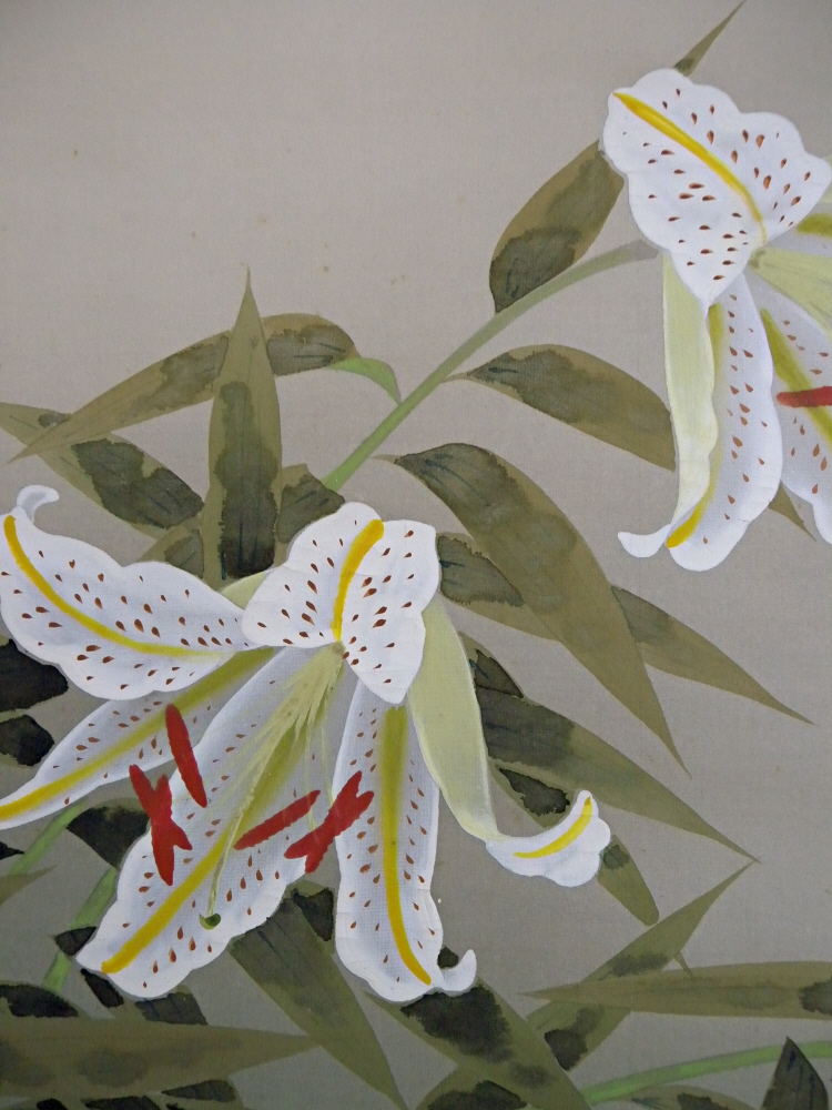 絵画 momorin SS-40107 [ Japanese Lily Flowers & Bird ] Vintage Kachoga
