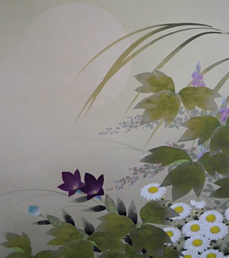 The moon, Kiku & Kikyo & Hagi Flowers