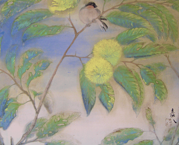 Shrike on a Chestnut Branch