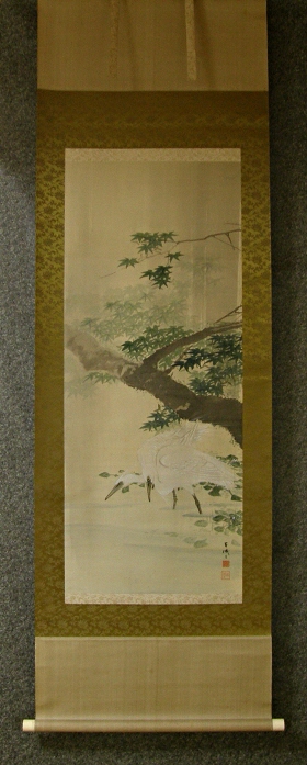 [ White Egrets & Japanese Maple Leaves ]