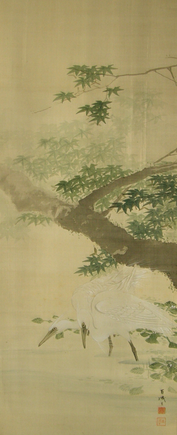 Japanese Shirasagi Birds & Kaede Leaves