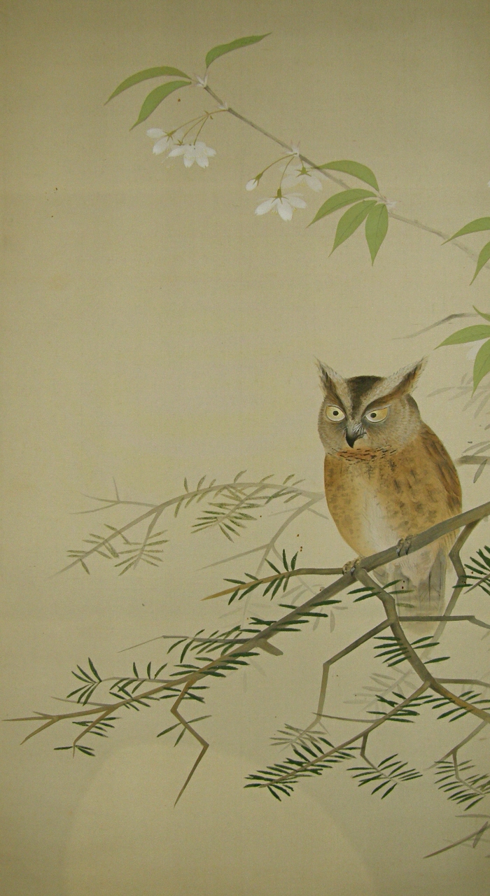 SS-50128 [ Japanese Owl under the Moon ] Vintage Bird-and-Flower 