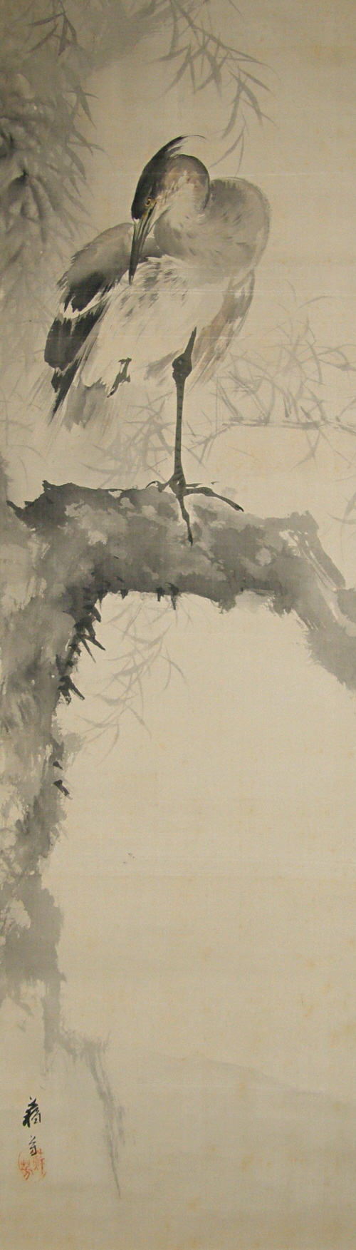 Sagi bird drawn in the Suiboku method