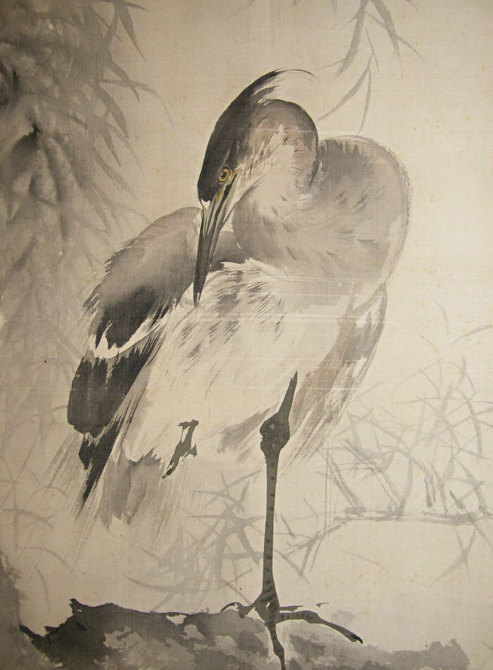 SS-50133 [ Japanese Egret ] Antique Suiboku-ga Painting for Sale