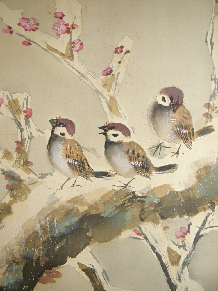 Suzume Birds on Ume Tree Branch