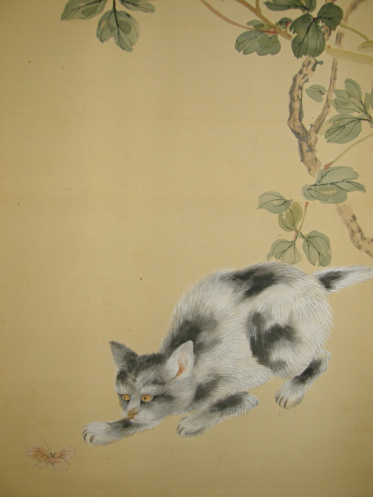 SS-50160 [ Cat, Butterfly, Sparrow & Peony ] Antique Painting of Creatures