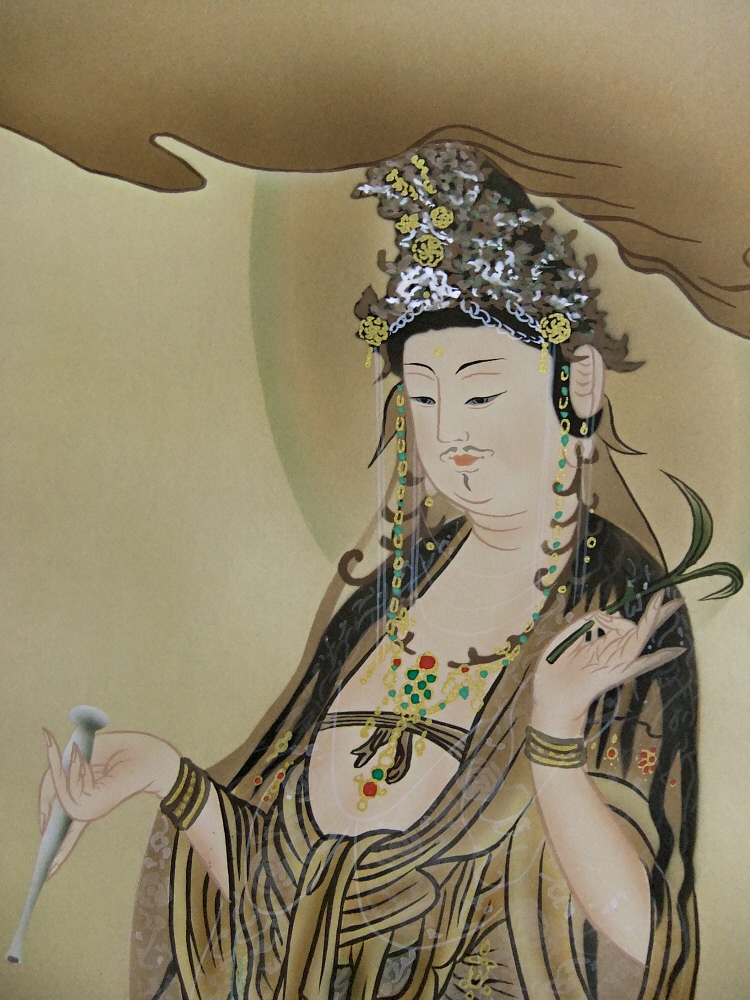 SS-60019 [ Avalokitesvara Buddhist Goddess ] Japanese Vintage Kakemono